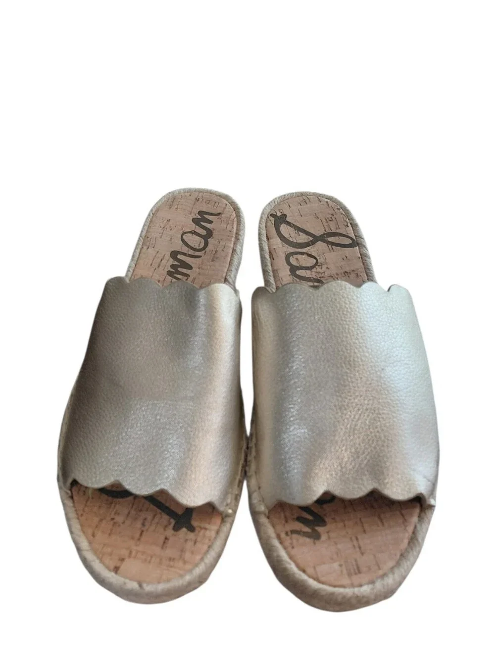 Sam Edelman Gold Scalloped Leather Slide Sandals Size 8.5